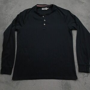 Normal Brand Shirt Mens Large Black Henley Long Sleeve Logo Preppy Casual